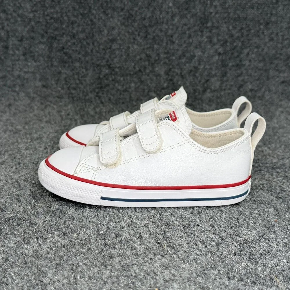 Converse Chuck Taylor All Star Sneakers Kids Size 9 White Leather Low Hook Loop‎